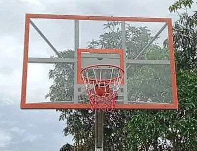 (Size: 4ft x 6ft x 18mm) Standard Fiberglass Basketball Back Board with Metal Frame with 18" Diameter Heavy Duty 2 Spring Snapback Ring and Nylon Net