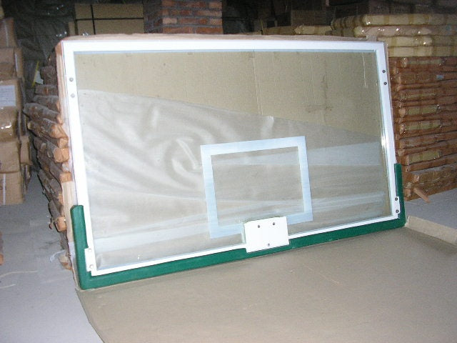 FIBA Standard Tempered Glass Basketball Back Board with Protective Padding (Size: 3.5ft x 6ft x 12mm) with 18" Heavy Duty Snapback Ring and Nylon Net