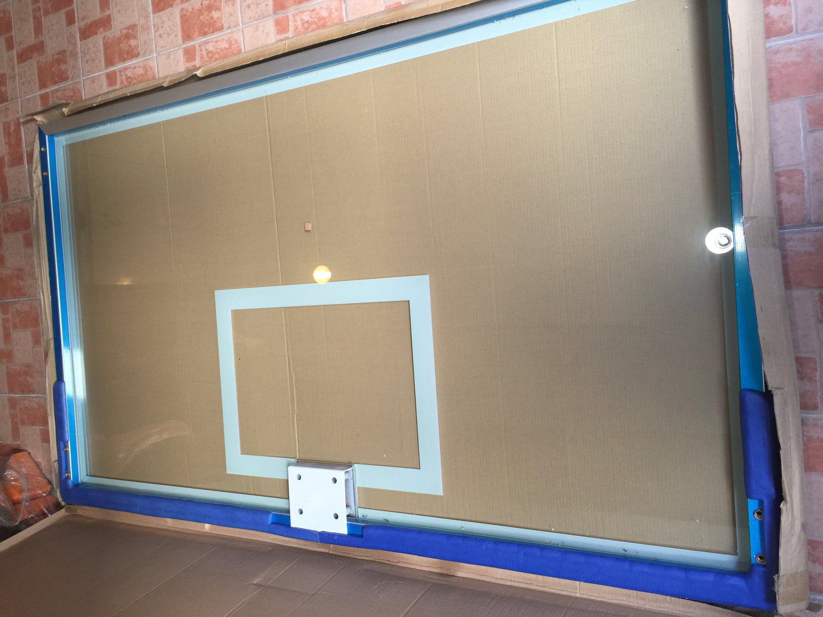 FIBA Standard Tempered Glass Basketball Back Board with Protective Padding (Size: 3.5ft x 6ft x 12mm) with 18" Heavy Duty Snapback Ring and Nylon Net